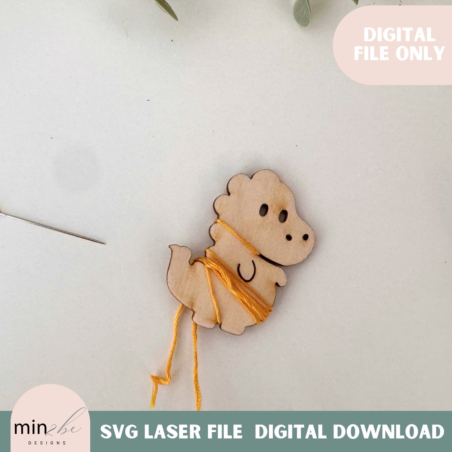 Cute Embroidery Floss Bobbin SVG Digital Design, Dinosaur Trex modern embroidery string holder laser cut file