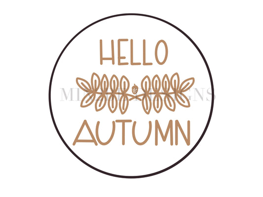 Hello Autumn SVG file, digital file, fall leaves, fall laser cut design, wall art, door hanger ideas, personalized font design, laser ready