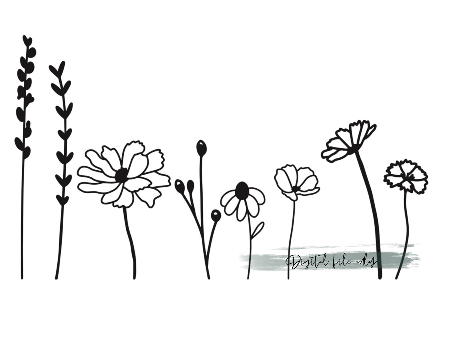 Wildflowers SVG file, digital file, laser cut design, flower field, nursery sign svg, wildflower drawing set, wildflower for laser cutting