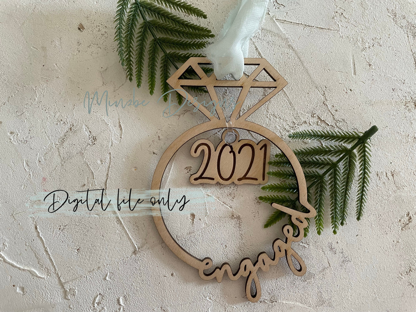 engagement ring svg file, christmas ornament for engaged couple, laser ready holiday ornament, engaged 2021 ornament digital file, ring svg