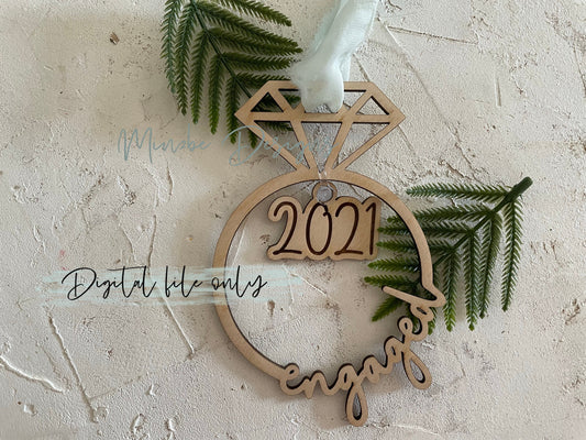 engagement ring svg file, christmas ornament for engaged couple, laser ready holiday ornament, engaged 2021 ornament digital file, ring svg