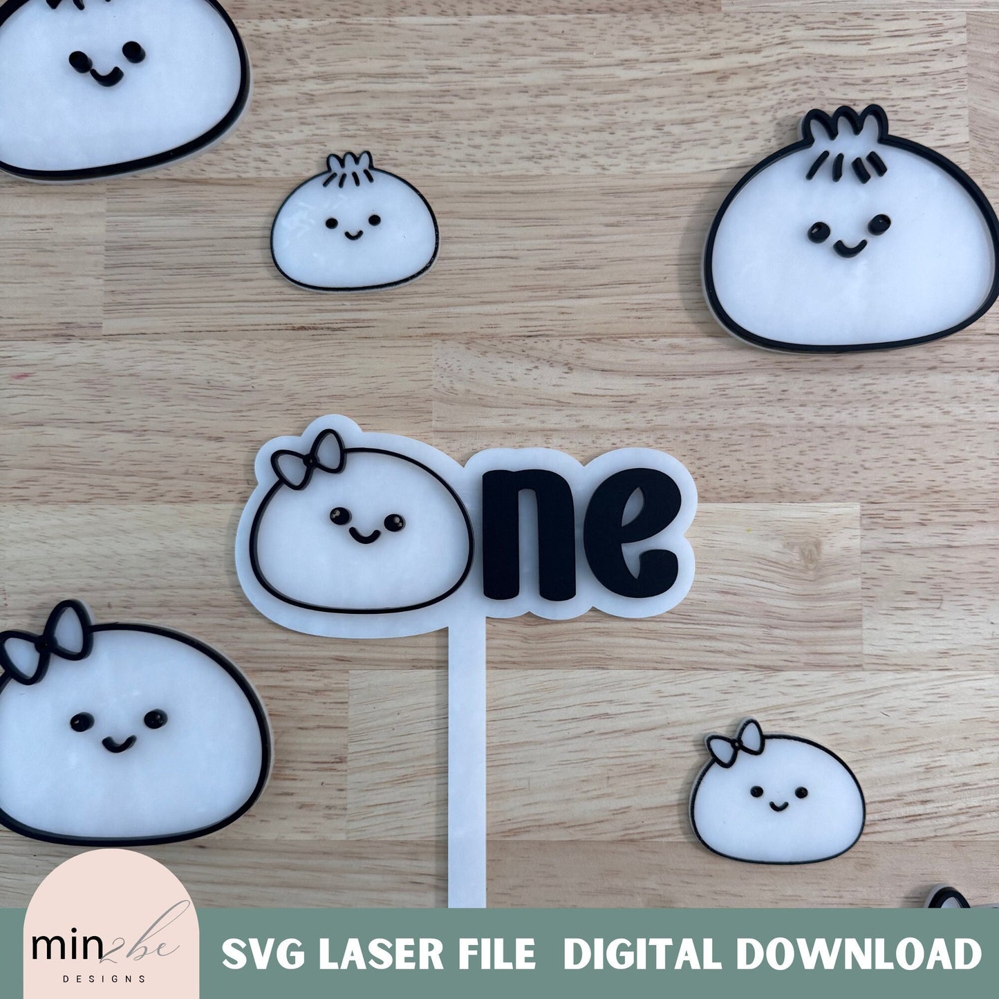 Mochi first birthday cake topper, one take topper, kawaii food mochi, dohl celebration digital laser file svg