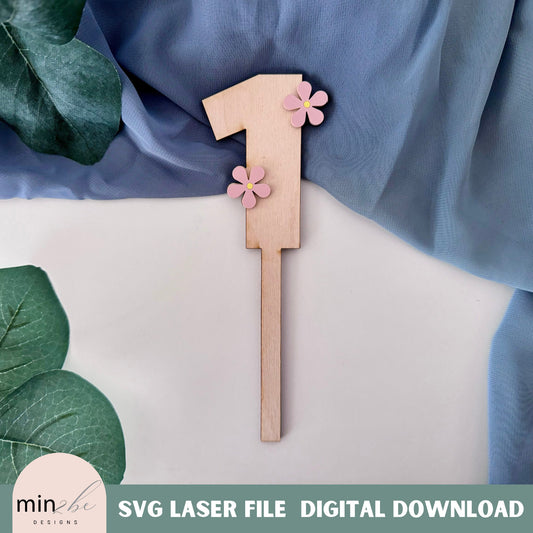 Flower Number cake toppers set, digital svg birthday topper set, birthday celebration, laser cut flower template