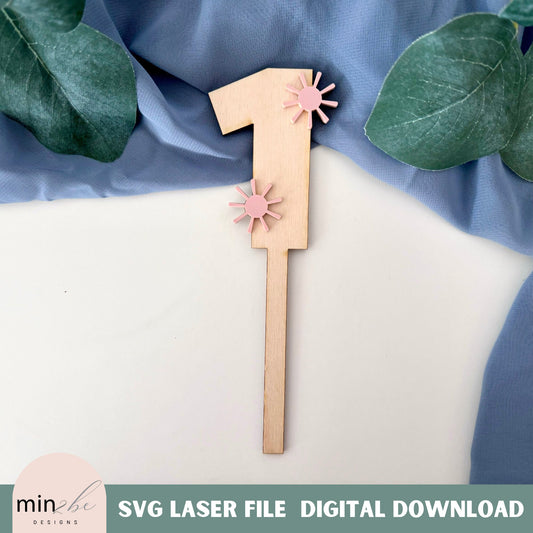Sun Number cake toppers set, digital svg birthday topper, birthday celebration, laser cut number template, whimsical kawaii theme party