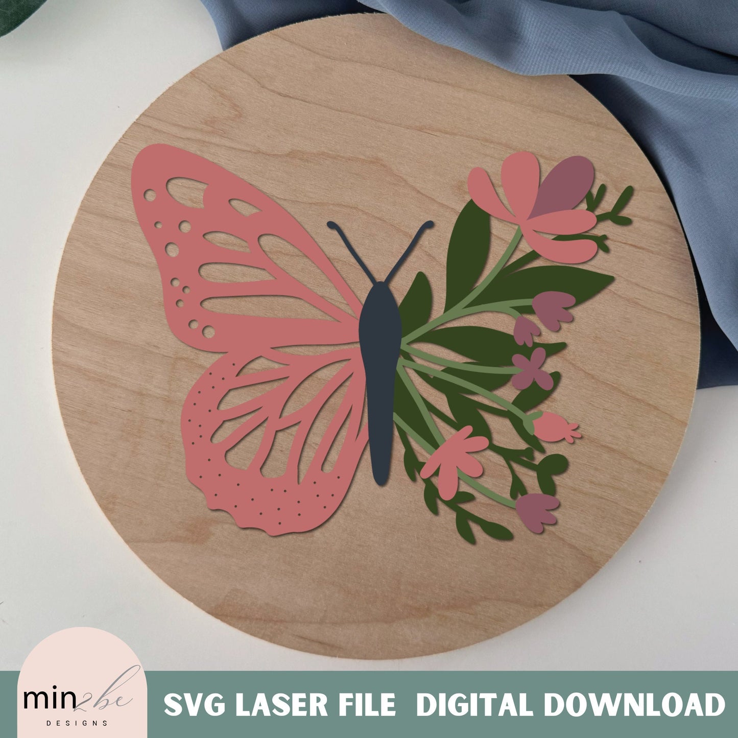 Butterfly laser cut svg pattern, laser ready digital file, butterfly and leaves spring name backer, floral pattern design, modern butterfly