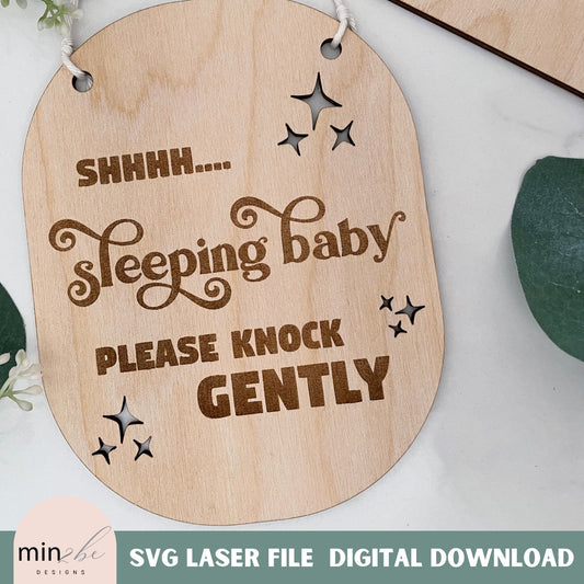 sleeping baby digital file, baby sleeping knock gently svg file, laser ready baby sleeping sign, front door sign, baby shower gift