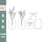 Mothers day flower vase svg digital file, single line score floral drawing for wild flower picking, modern laser cut file