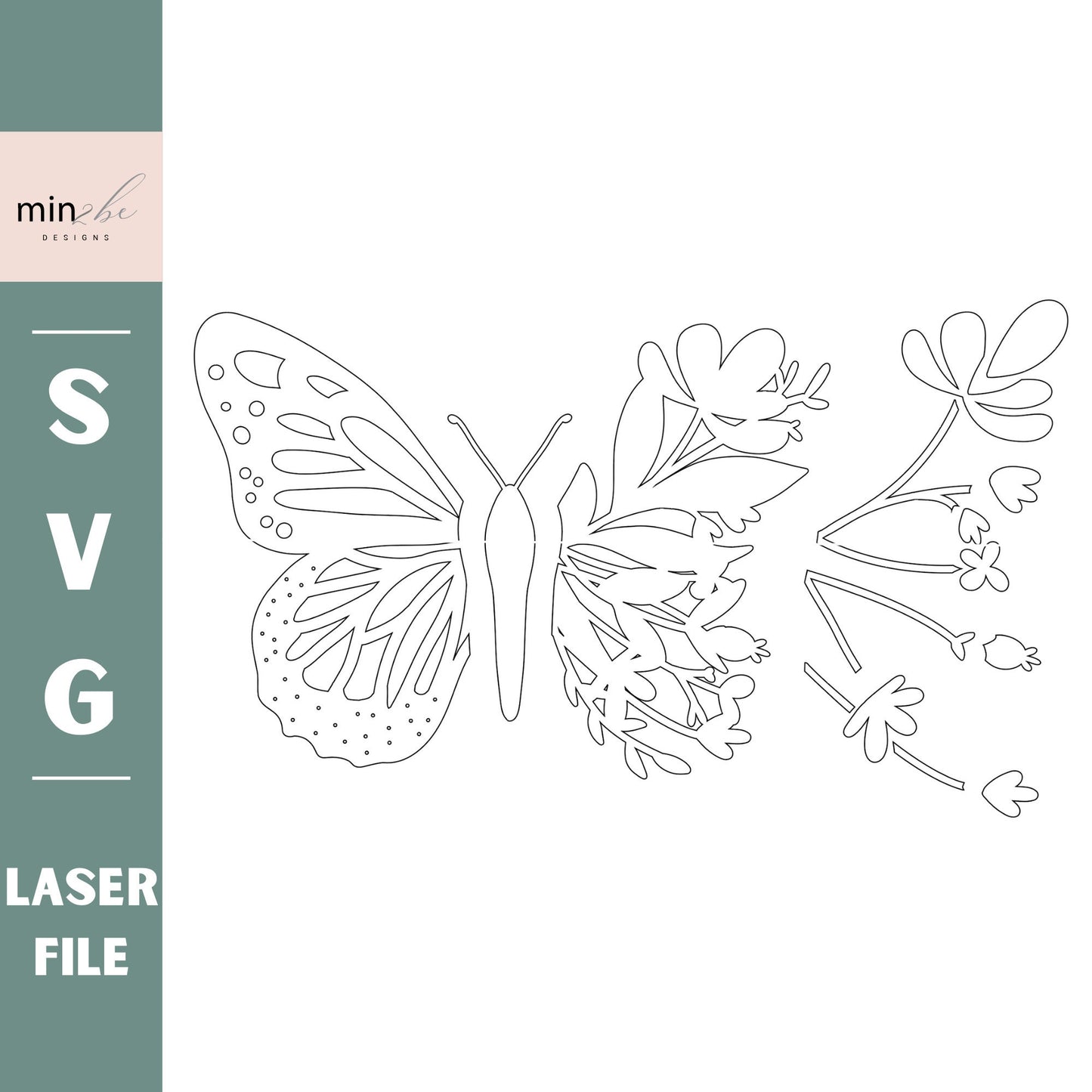Butterfly laser cut svg pattern, laser ready digital file, butterfly and leaves spring name backer, floral pattern design, modern butterfly