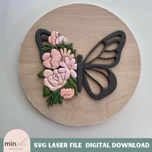 Butterfly laser ready svg pattern digital file, butterfly spring floral pattern name backer modern butterfly scroll saw template single line