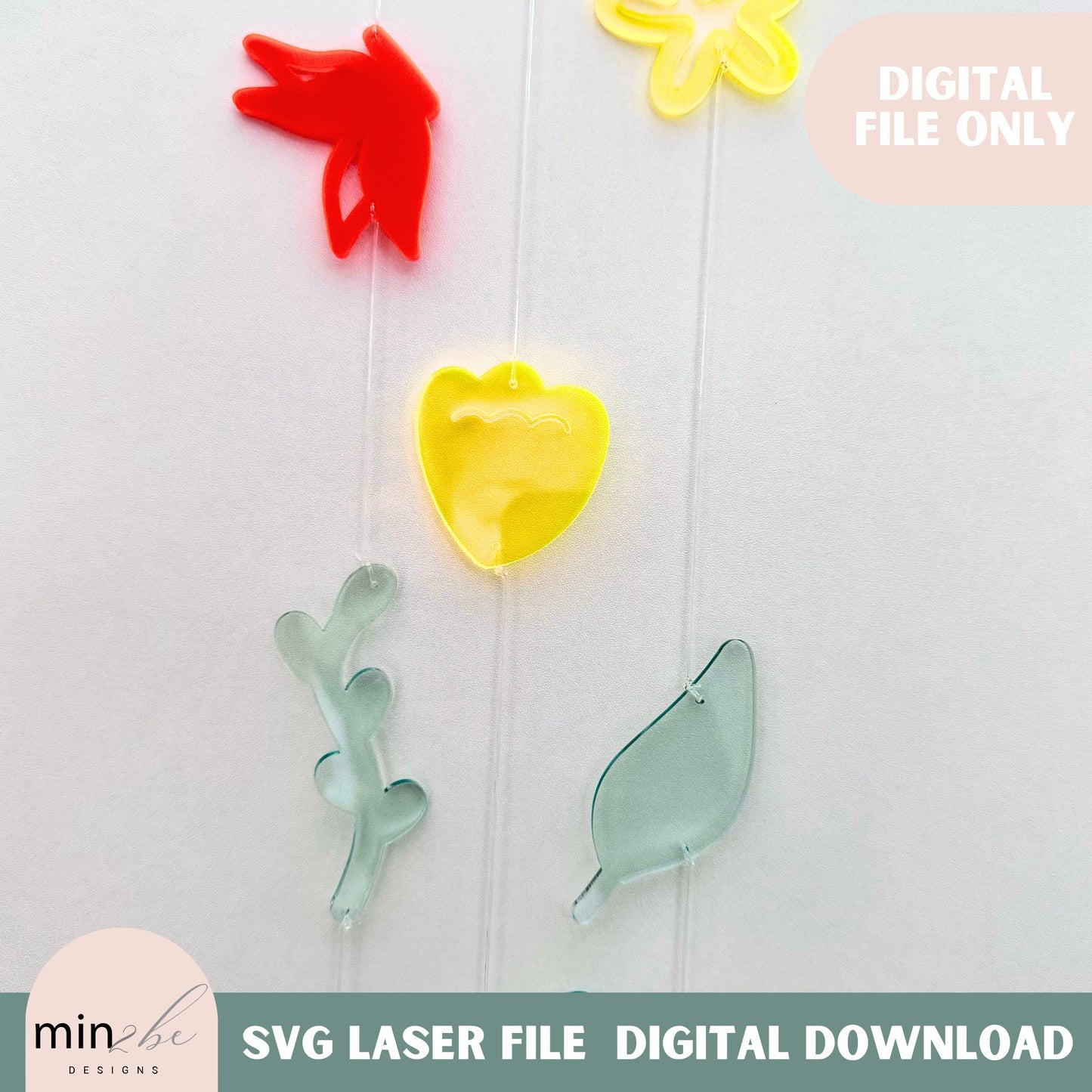 Modern mobile butterfly svg pattern laser ready digital file, acrylic sun catcher template spring floral wall hanging art