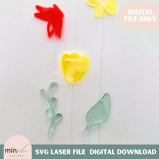 Modern mobile butterfly svg pattern laser ready digital file, acrylic sun catcher template spring floral wall hanging art