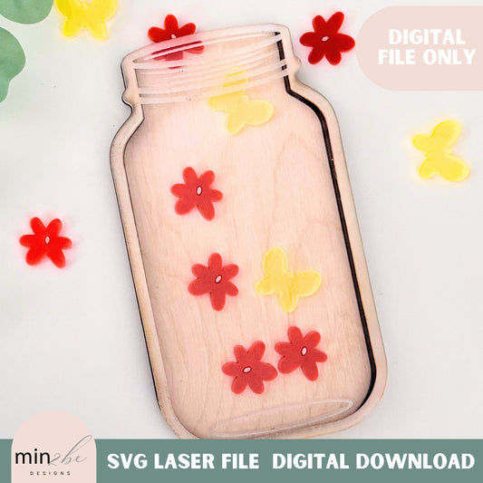 flower reward jar for kids classroom, flower and butterfly mason jar digital laser cut file, potty training laser cut boho look laser ready