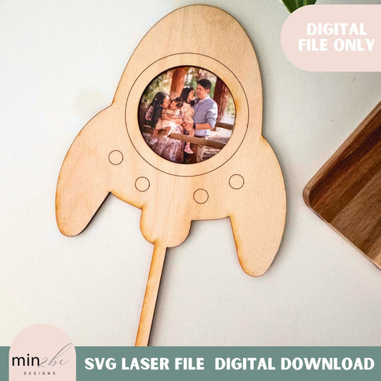 SVG Plant stake rocket digital file, picture frame mothers day laser ready modern photo frame laser file, Space theme plant sign, father day