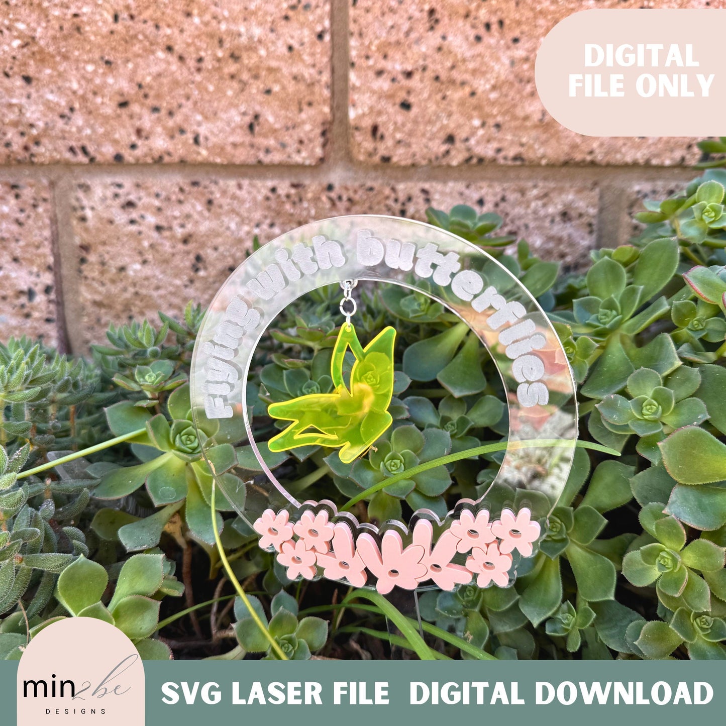 Butterfly Plant Stake SVG Modern Laser Cut File, Digital Plant Marker, Flying Butterfly Garden Decor for Glowforge, Plant lover gift idea