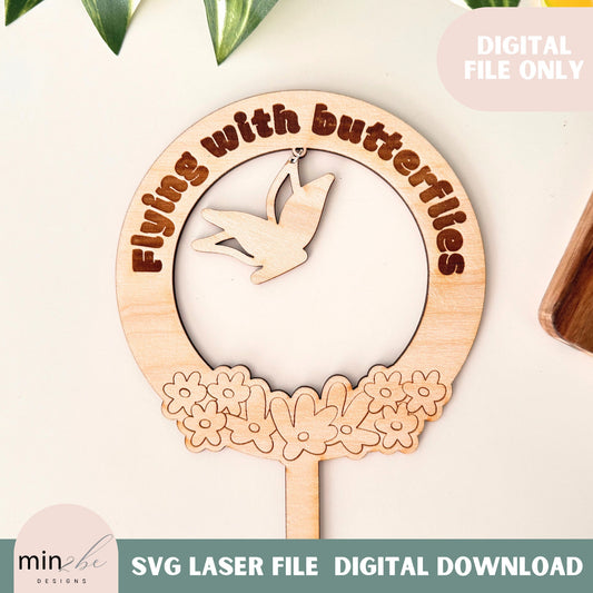 Butterfly Plant Stake SVG Modern Laser Cut File, Digital Plant Marker, Flying Butterfly Garden Decor for Glowforge, Plant lover gift idea