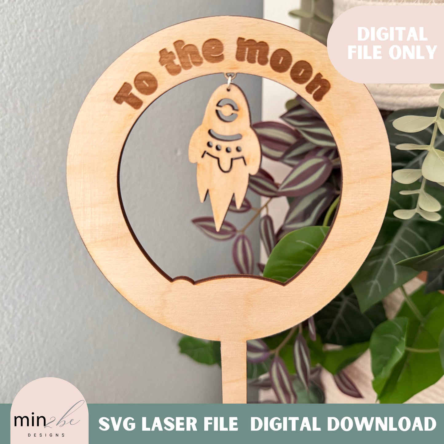 SVG Plant stake rocket space digital file, customized spaceship laser ready modern plant stick laser file, planet moon rocket svg
