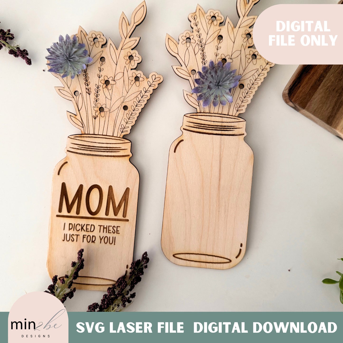 Mother's Day flower bouquet holder SVG Template, Freshly picked flowers Gift Idea, laser cut file, flowers for mom digital file