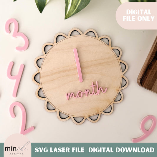 Score and Cut pattern backdrop digital template, scallop shaped baby milestone svg file, laser cut and score backer, modern bow laser file