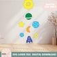 Modern mobile planet theme svg pattern laser ready digital file, acrylic sun catcher template space stars commit and sun