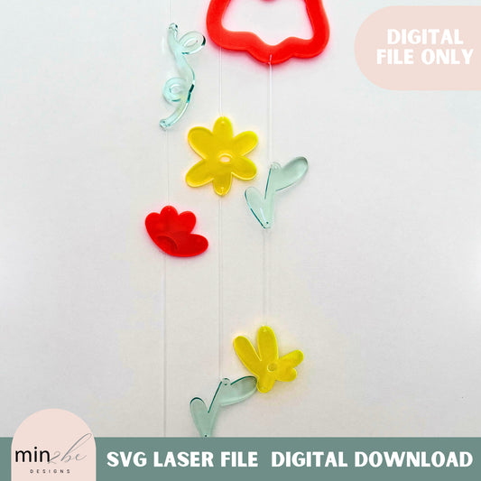 Modern mobile groovy flower svg pattern laser ready digital file, acrylic sun catcher template daisy flower wall hanging art