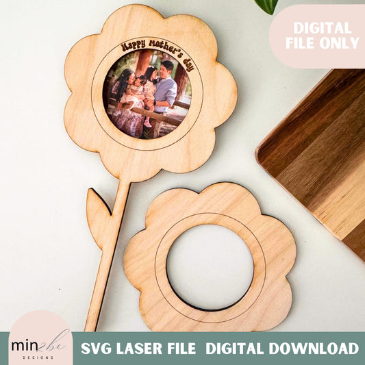 SVG flower pot photo stake, picture frame mothers day digital file, laser ready teacher appreciation gift idea, photo frame laser file