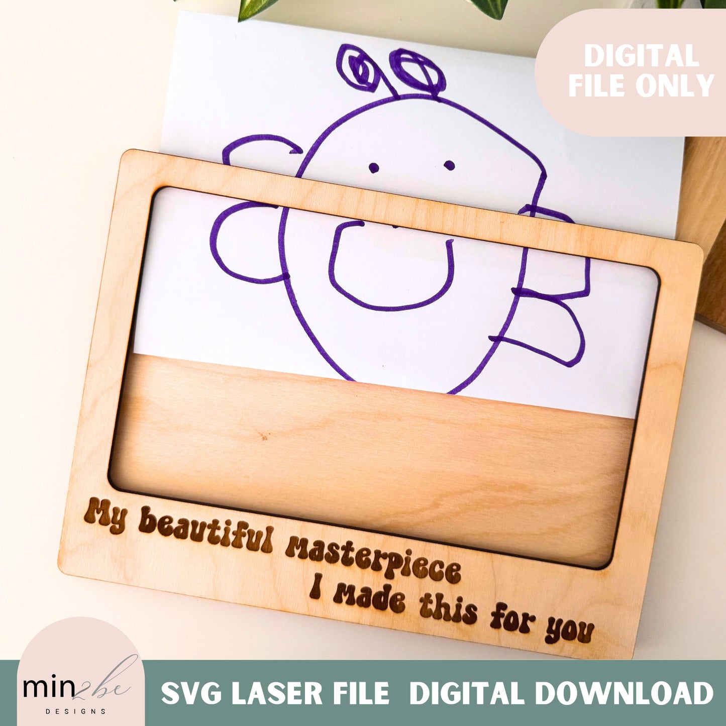 SVG kid drawing photo frame, picture frame mothers day digital file, laser ready picture frame for crafts, modern photo frame laser file