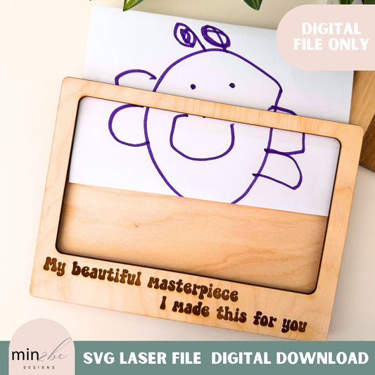 SVG kid drawing photo frame, picture frame mothers day digital file, laser ready picture frame for crafts, modern photo frame laser file