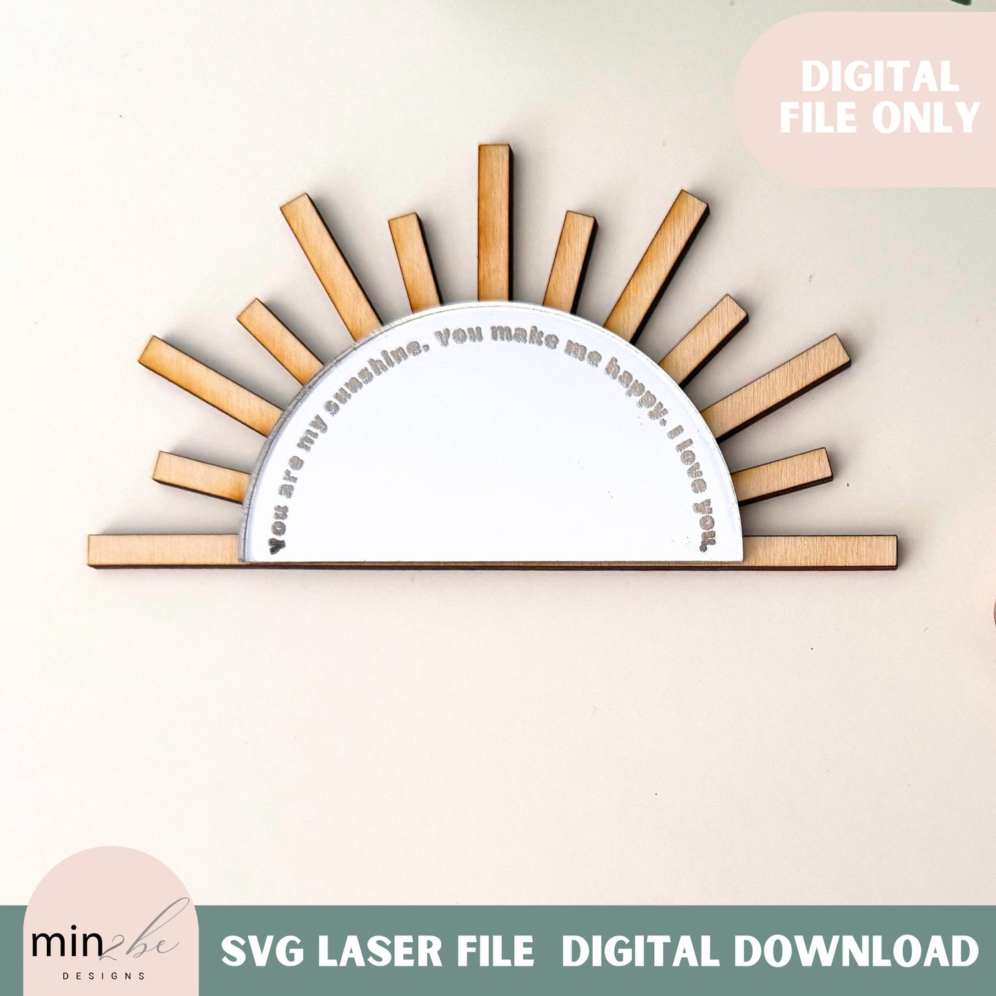 Boho modern sunshine Mirror SVG, Digital laser cut Mirror Template,  chic modern design wall art, you are my sunshine child's room mirror