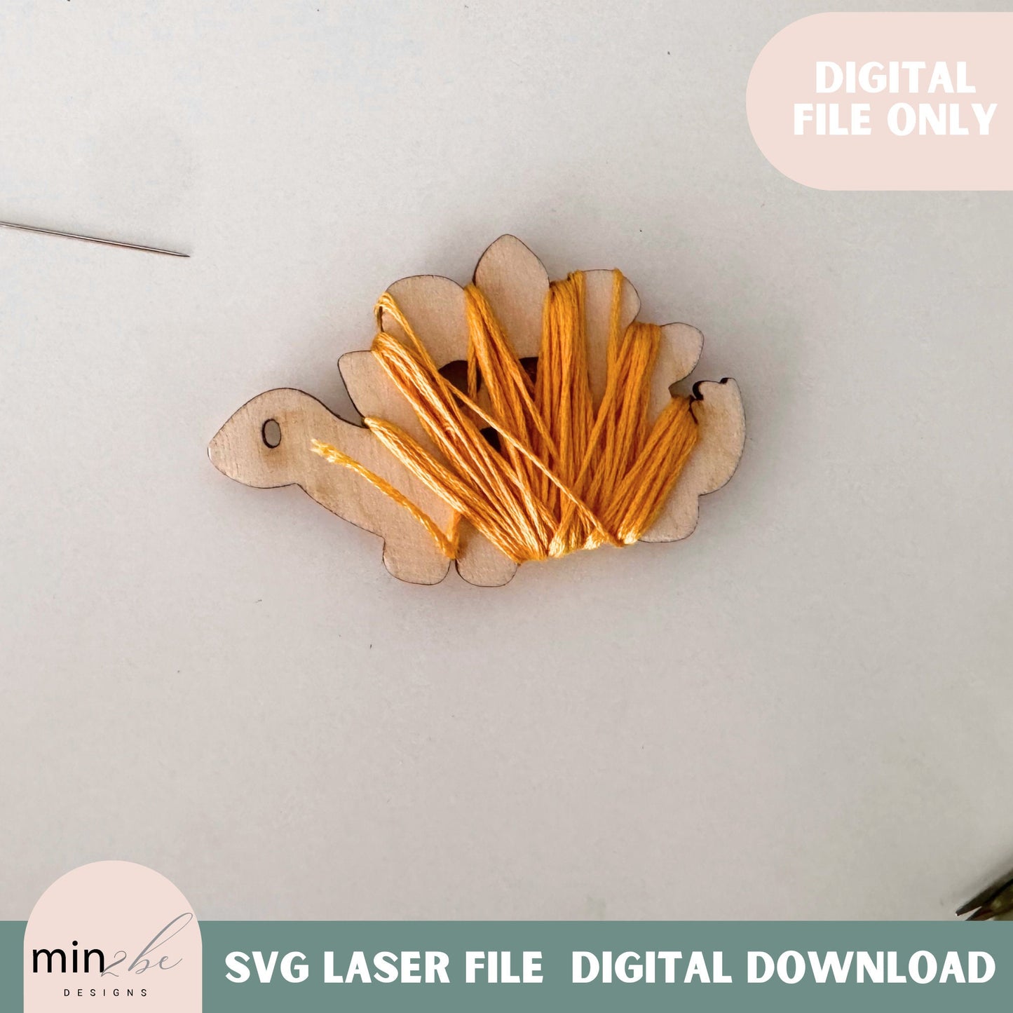 Cute Embroidery Floss Bobbin SVG Digital Design, Dinosaur modern embroidery string holder laser cut file