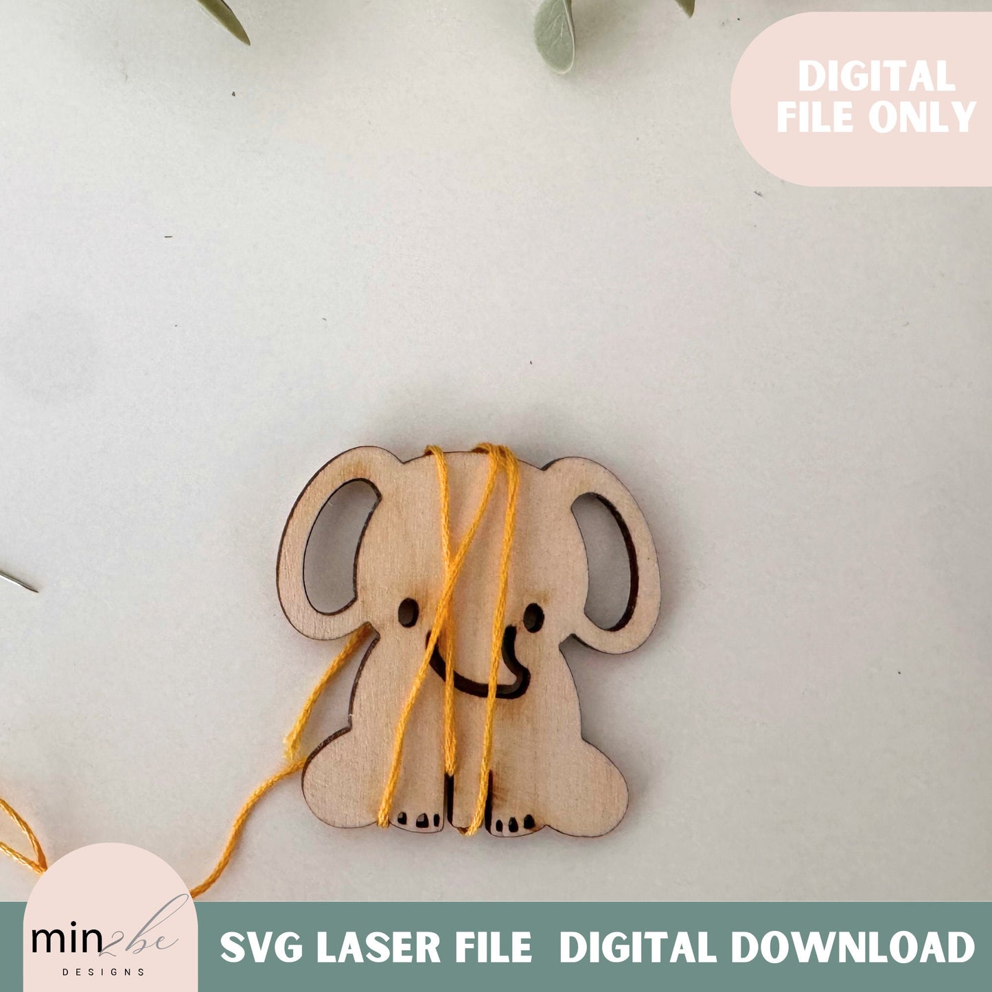 Cute Embroidery Floss Bobbin SVG Digital Design, Elephant modern embroidery string holder laser cut file, cute animal bobbin string holder