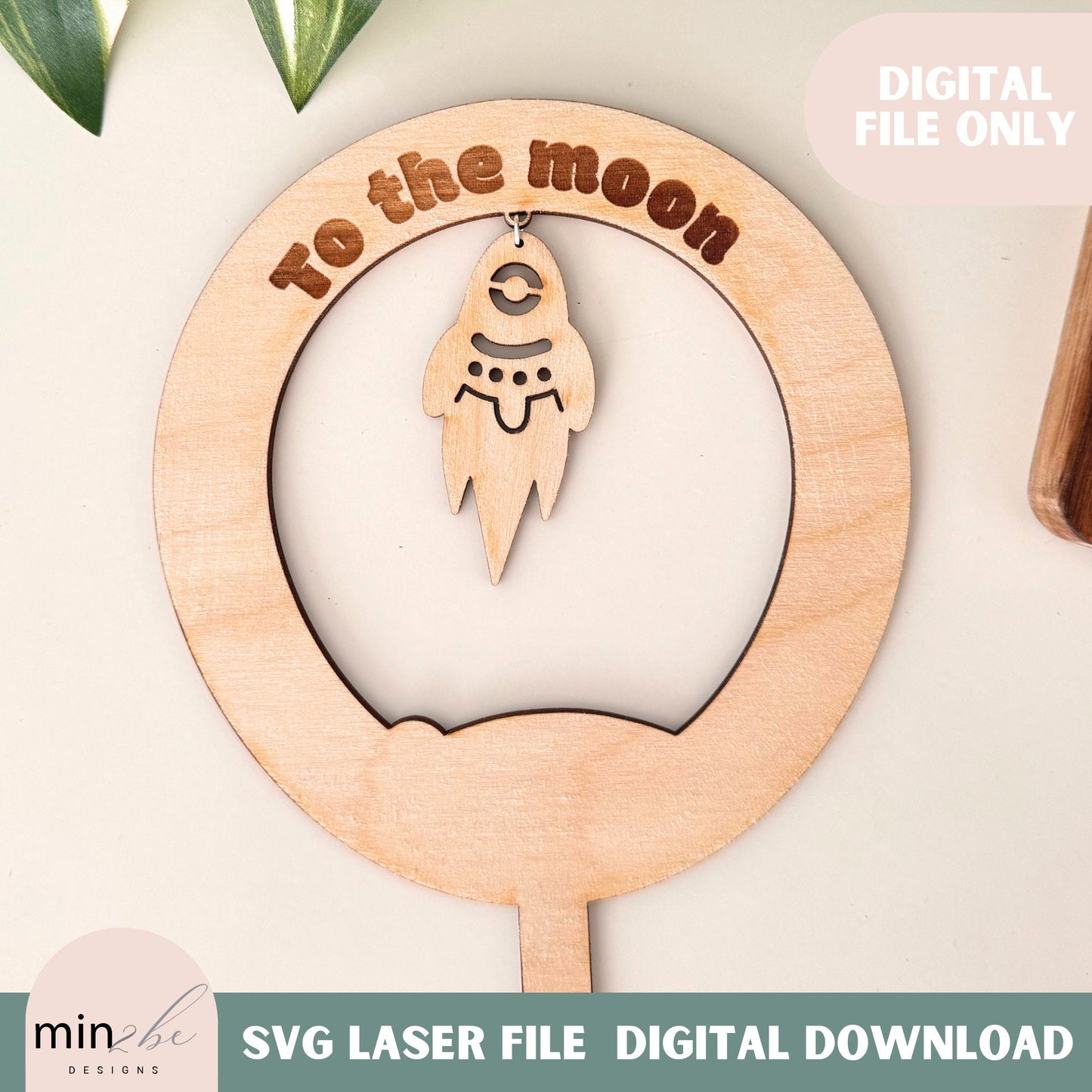 SVG Plant stake rocket space digital file, customized spaceship laser ready modern plant stick laser file, planet moon rocket svg