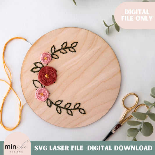 Wood embroidery template digital svg file, laser ready embroidery cut design hand stitch design kit project, embroidery design for laser