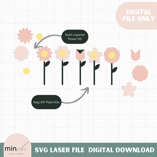 Mothers Day Flower DIY Kit file design, Flower Paint design svg laser file, Flower bouquet set digital laser desig