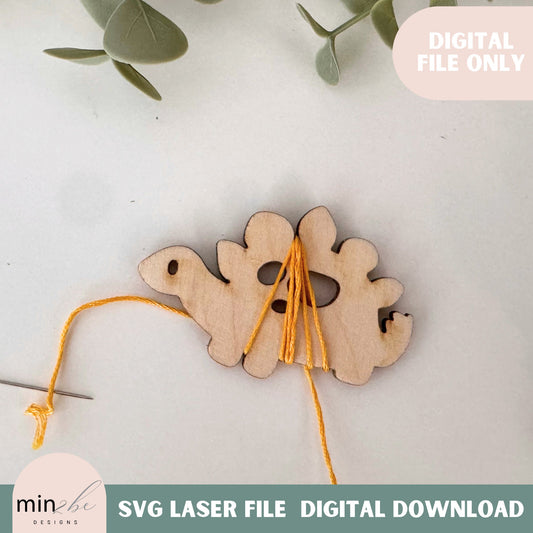 Cute Embroidery Floss Bobbin SVG Digital Design, Dinosaur modern embroidery string holder laser cut file