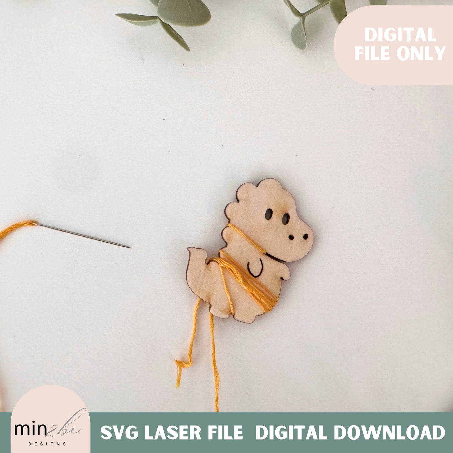 Cute Embroidery Floss Bobbin SVG Digital Design, Dinosaur Trex modern embroidery string holder laser cut file
