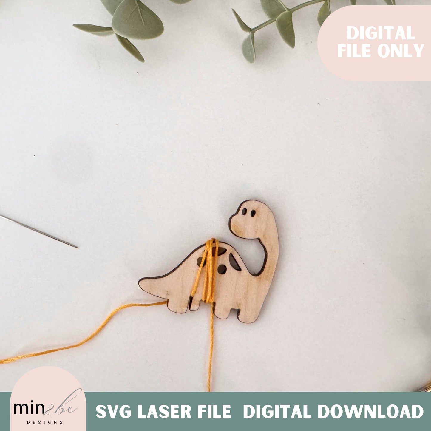 Cute Embroidery Floss Bobbin SVG Digital Design, Dinosaur Brontosaurus modern embroidery string holder laser cut file