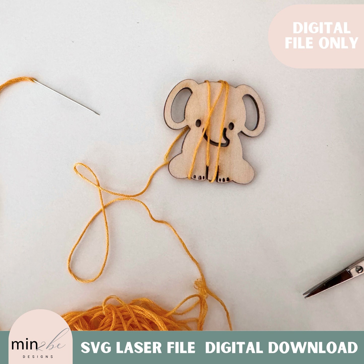 Cute Embroidery Floss Bobbin SVG Digital Design, Elephant modern embroidery string holder laser cut file, cute animal bobbin string holder