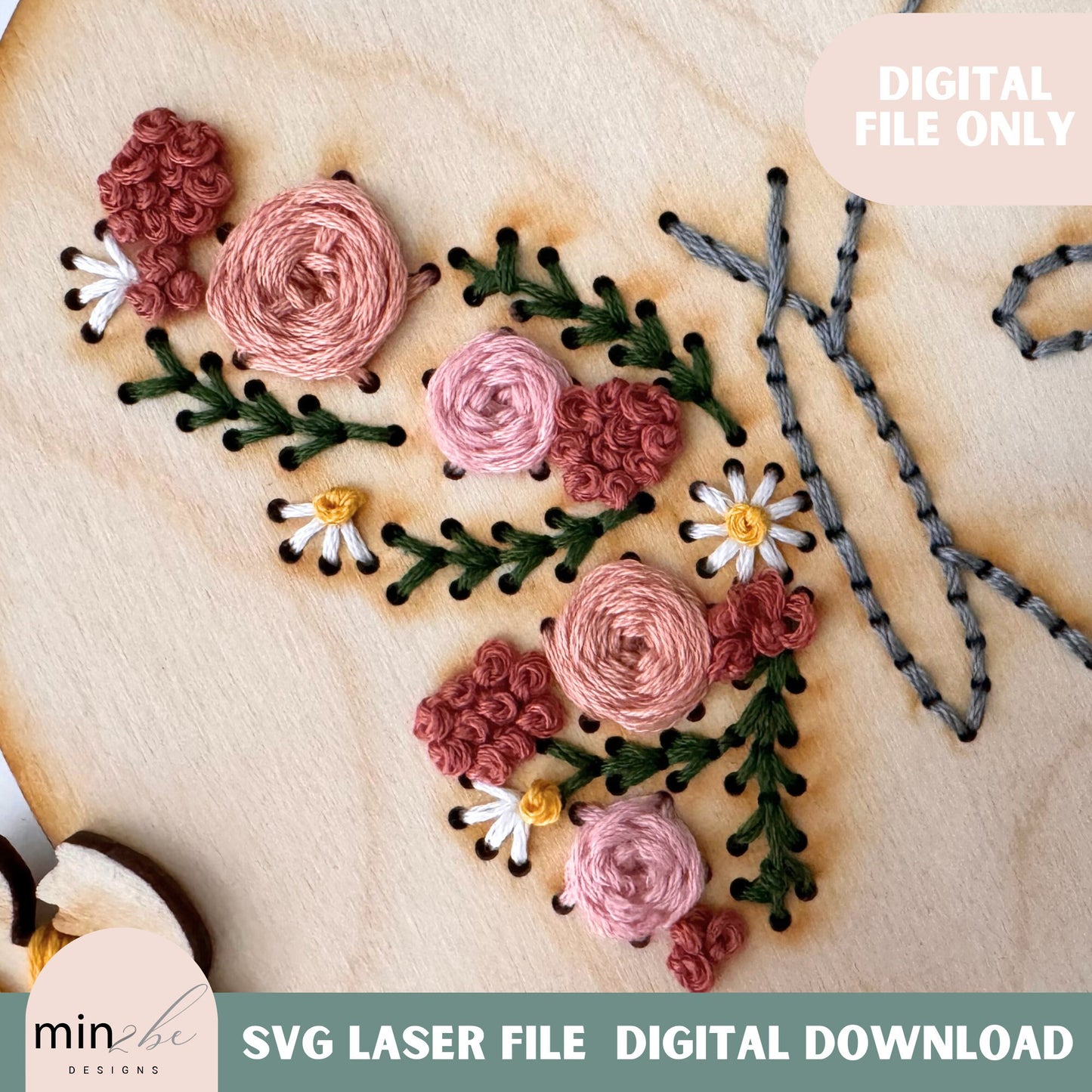 Wood embroidery butterfly flower template digital svg file, embroidery cut design hand stitch design kit project embroidery design for laser