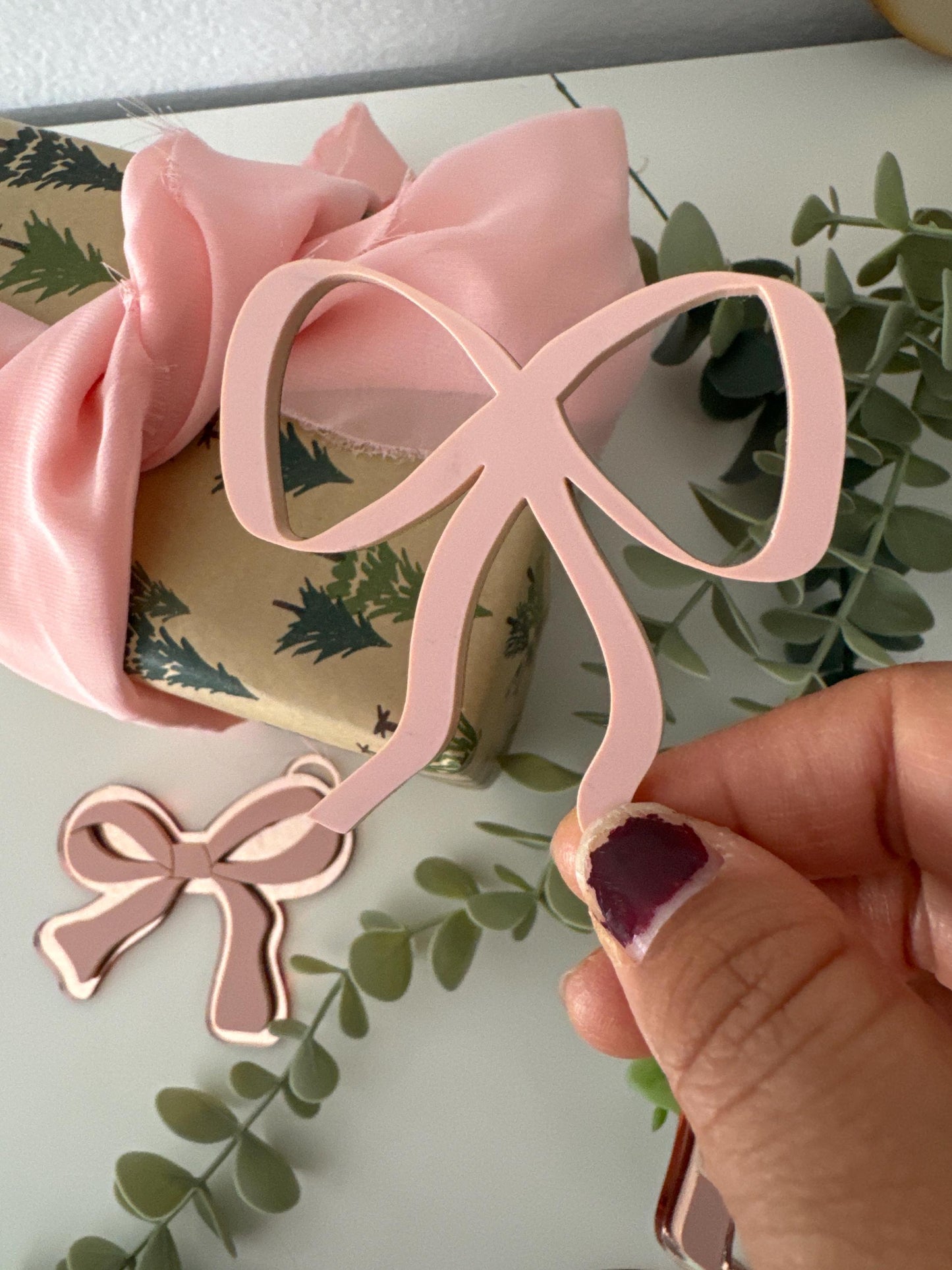 dainty bow coquette laser cut digital design, feminine ribbon bow, modern bow ornament svg file, very cutesy demure trending bow 2024