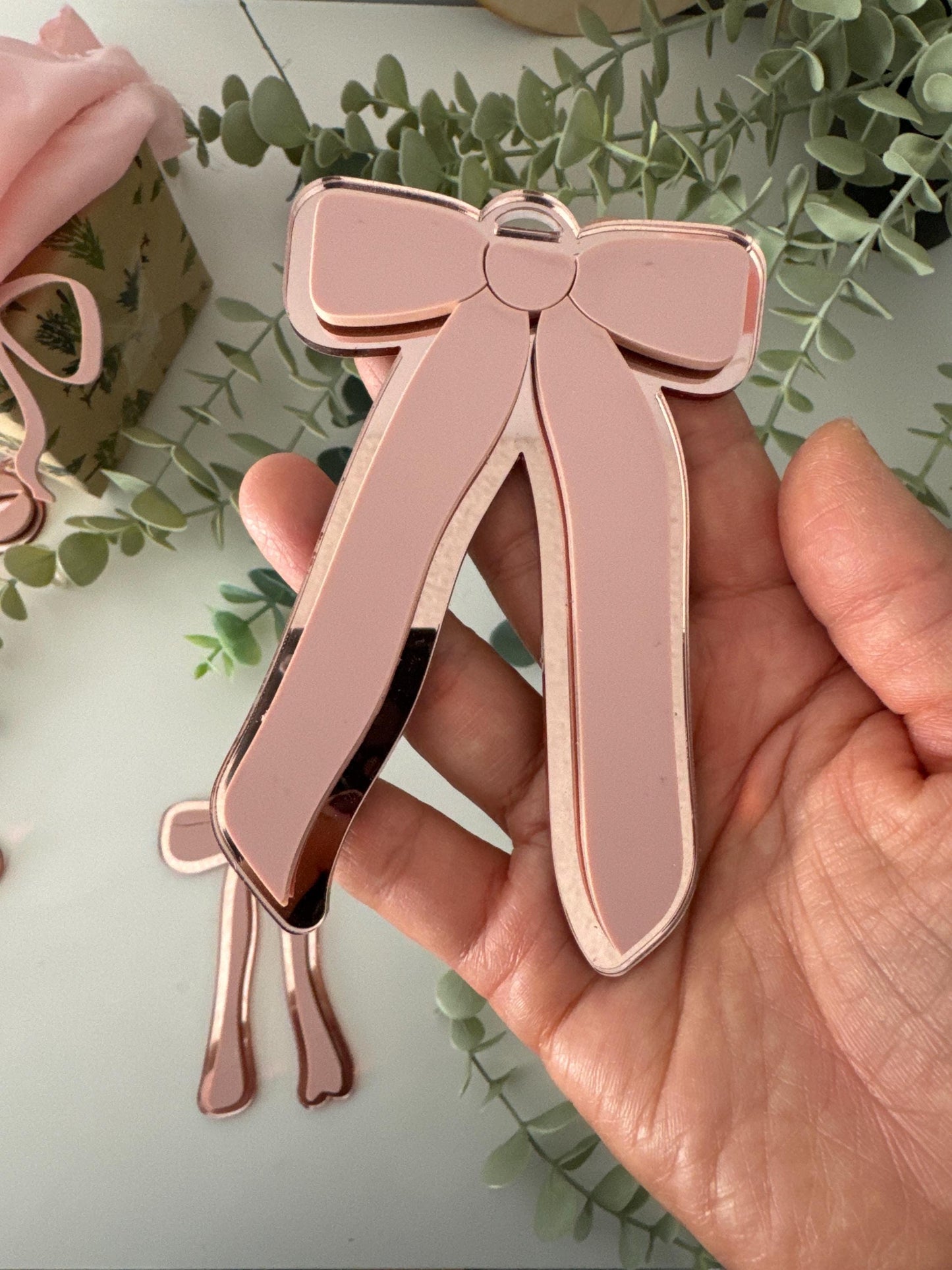 bow coquette laser cut digital design, long ribbon bow, modern bow ornament svg file, very cutesy demure trending bow 2024