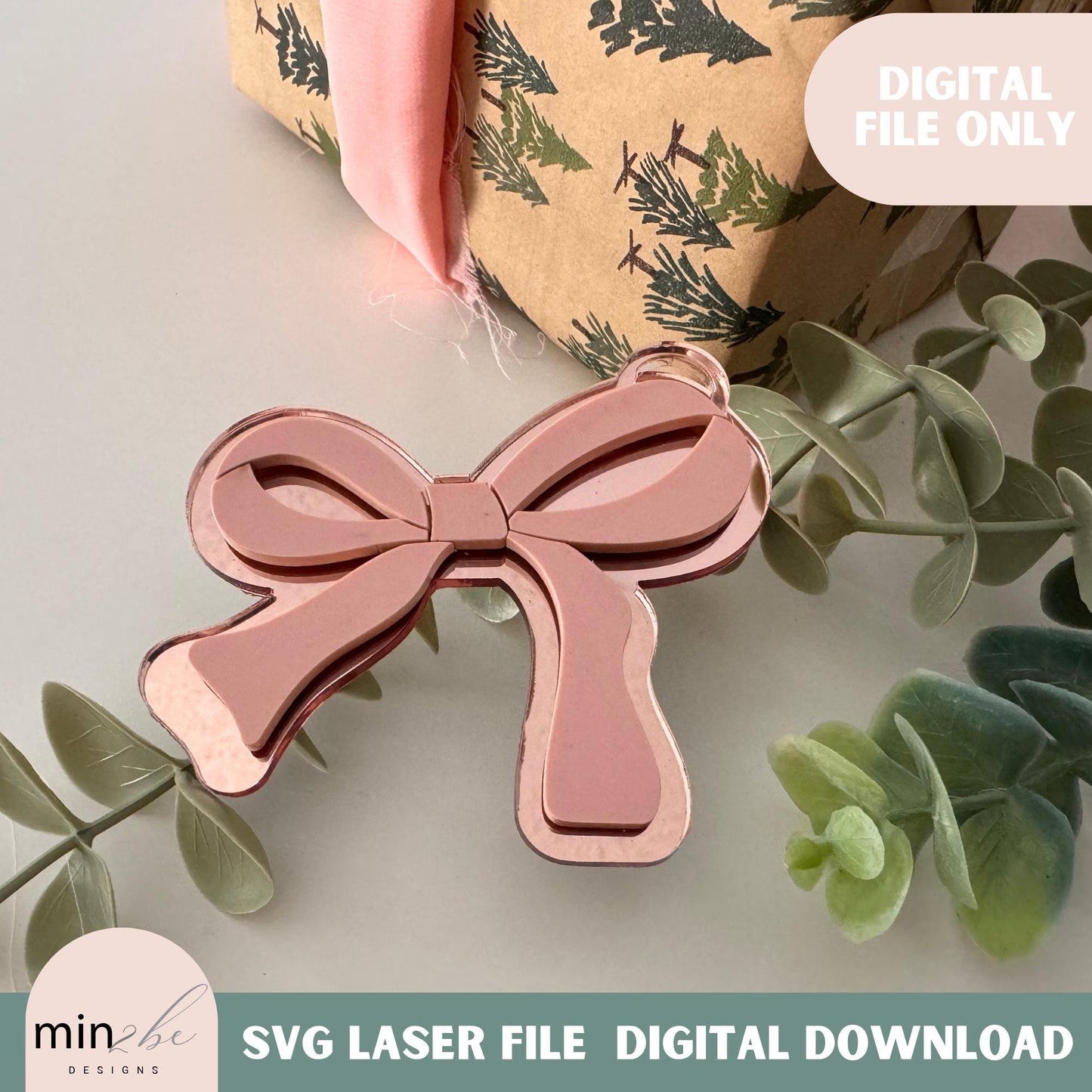 bow coquette laser cut digital design, long ribbon digital bow design, modern bow ornament svg file, very cutesy demure trending bow 2024