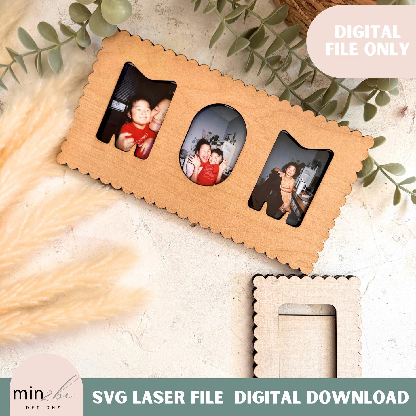 Mother’s Day Photo Frame SVG, Instax Mini Picture Frame, Fridge Magnet Laser Cut File, Glowforge Engrave & Cut Design, Modern Photo Frame