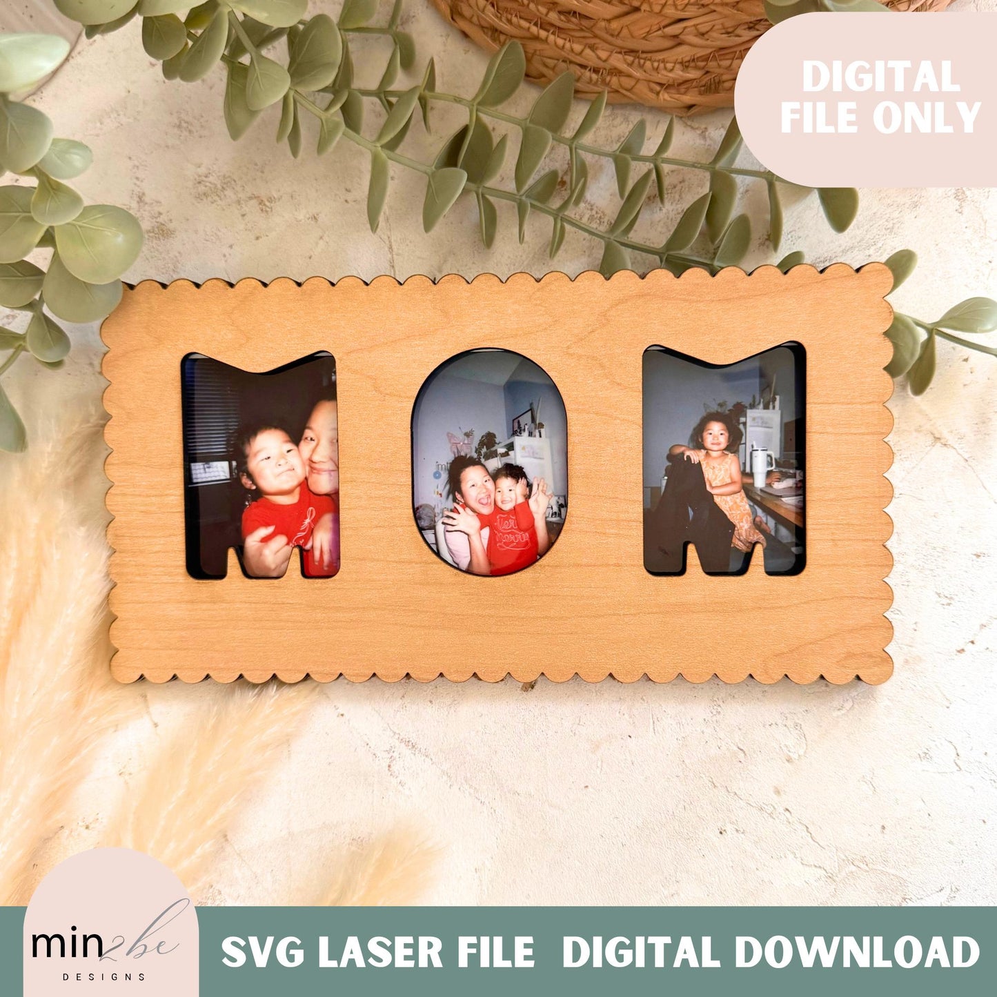 Mother’s Day Photo Frame SVG, Instax Mini Picture Frame, Fridge Magnet Laser Cut File, Glowforge Engrave & Cut Design, Modern Photo Frame