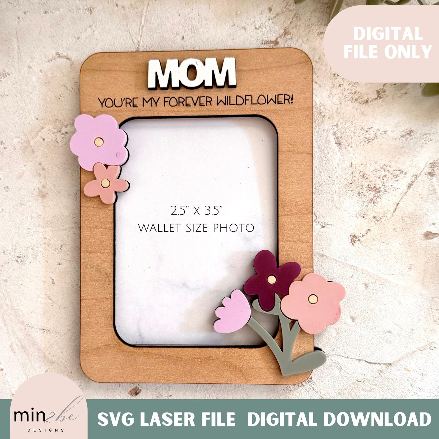 Mother’s Day Photo Frame SVG, Wallet Size Picture Frame, Fridge Magnet Laser Cut File, Glowforge score & Cut Design, Modern Photo Frame