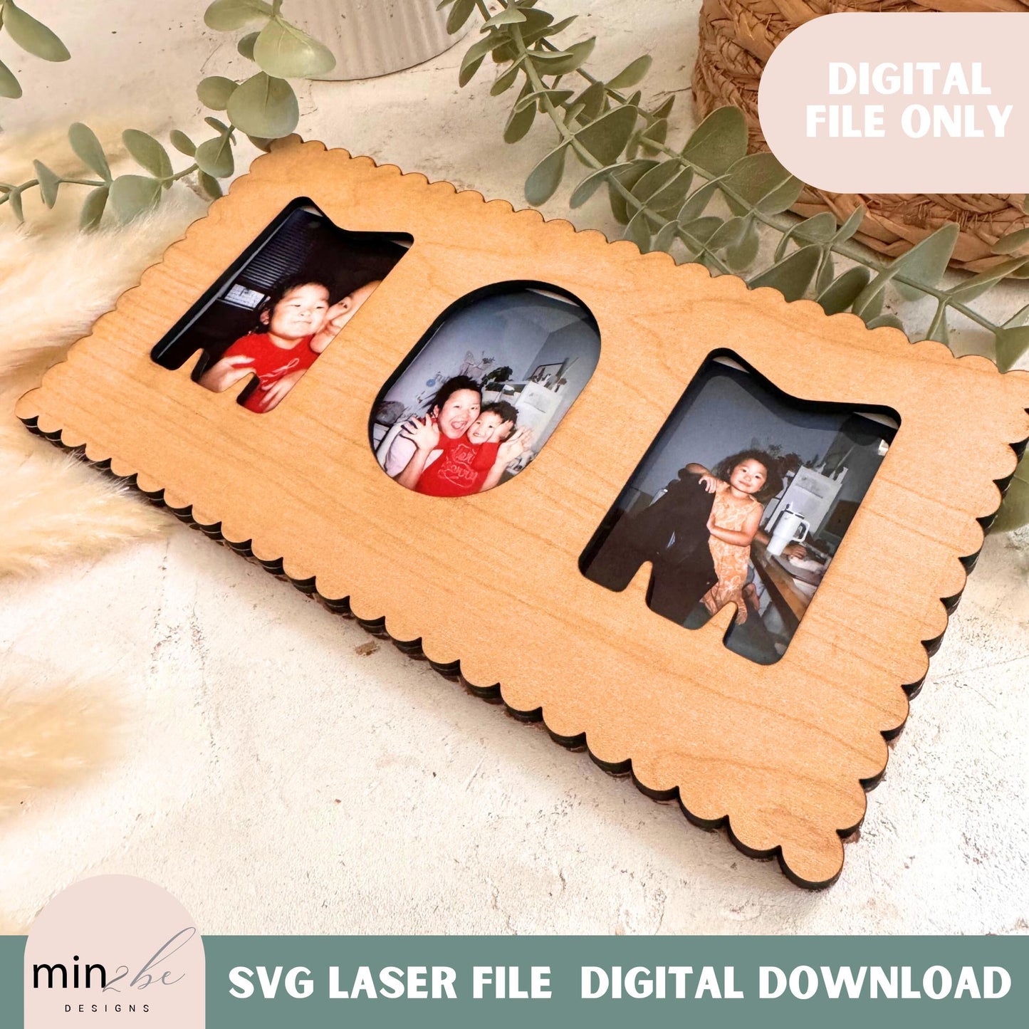 Mother’s Day Photo Frame SVG, Instax Mini Picture Frame, Fridge Magnet Laser Cut File, Glowforge Engrave & Cut Design, Modern Photo Frame