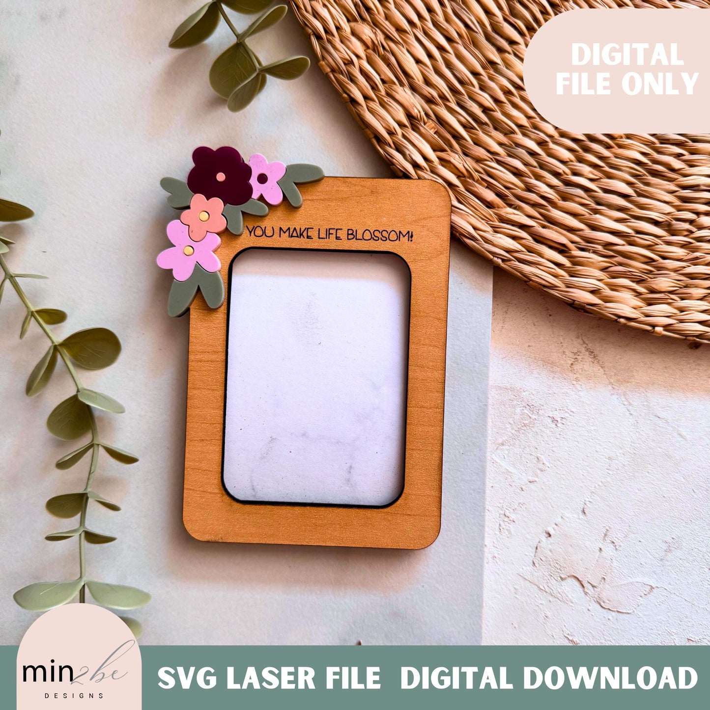 Mother’s Day Photo Frame SVG, Wallet Size Picture Frame, Fridge Magnet Laser Cut File, Glowforge Engrave & Cut Design, Modern Photo Frame