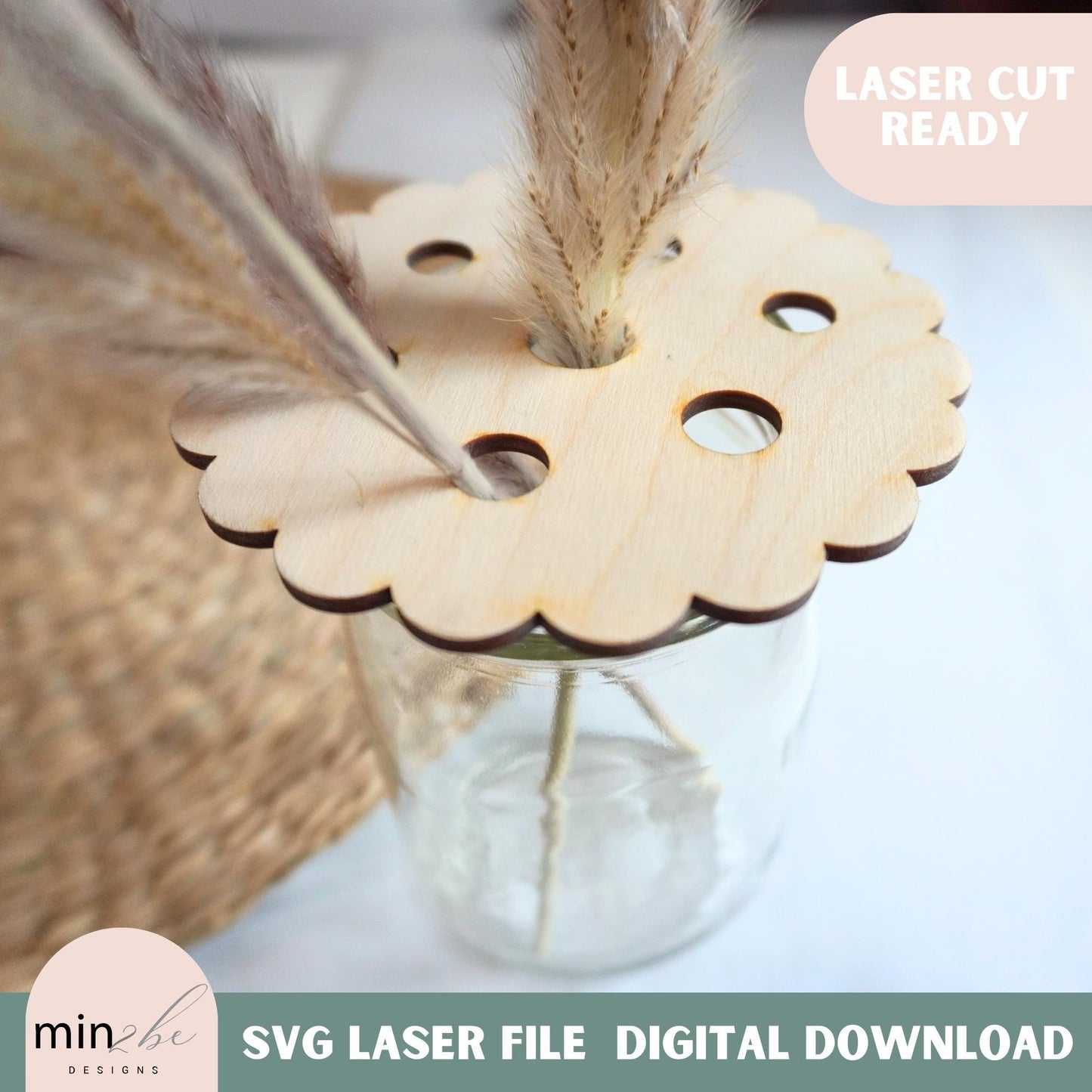 Mason Jar Flower Frog SVG, Laser Cut Jar Topper Template, Floral Arrangement Insert, Glowforge Ready File, Mothers Day flower jar