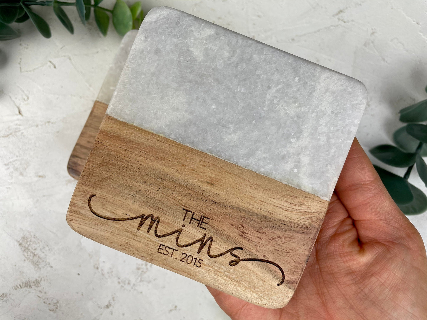 wood and marble coaster