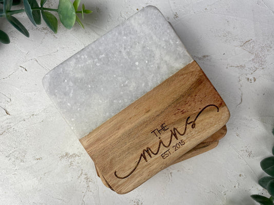 wood and marble coaster